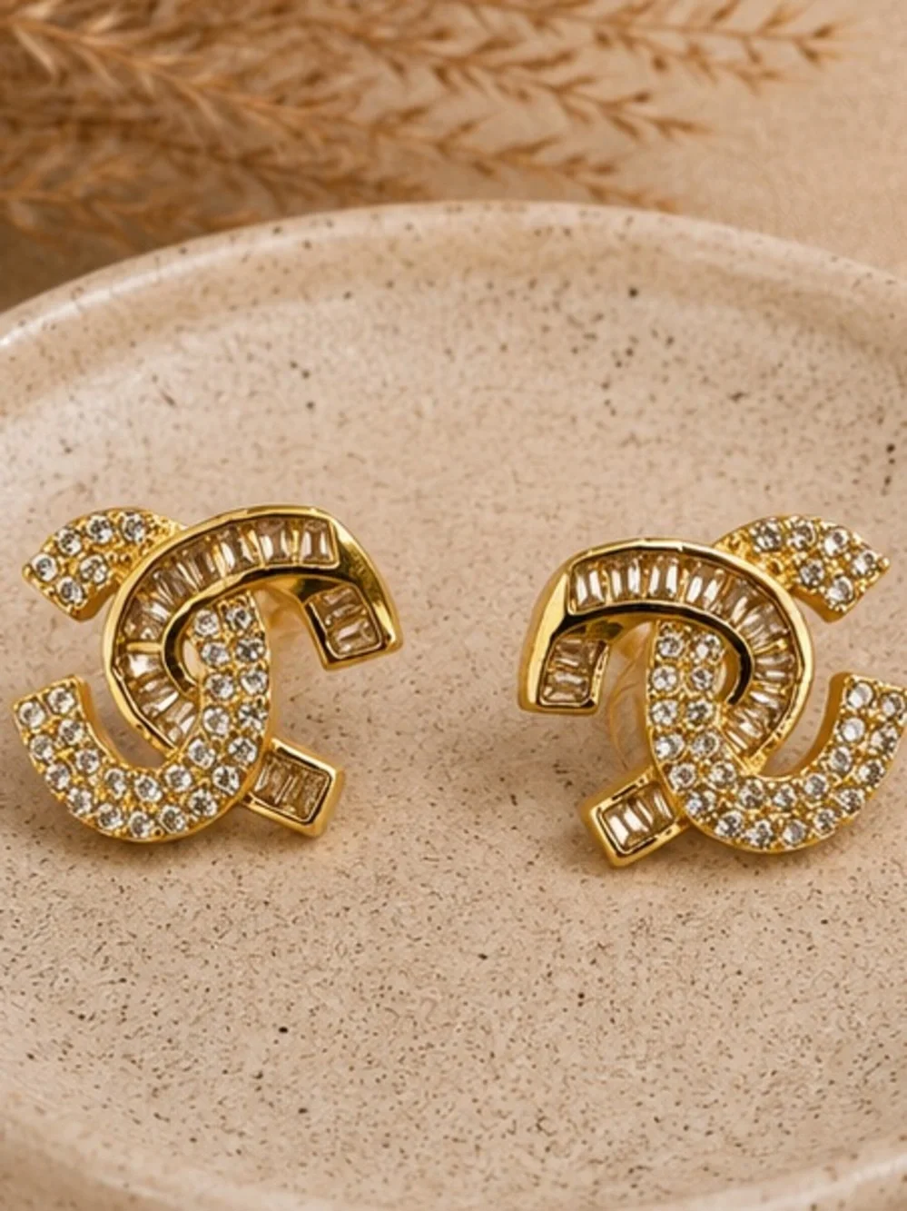 Gold Crystal Designer Inspired Stud Earrings | Statement Sparkle
